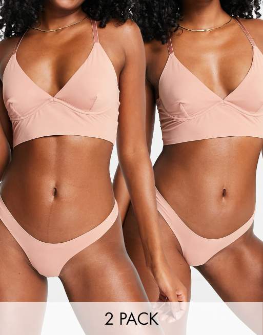 Topshop Base supersoft 2 pack crop soft bra in rose