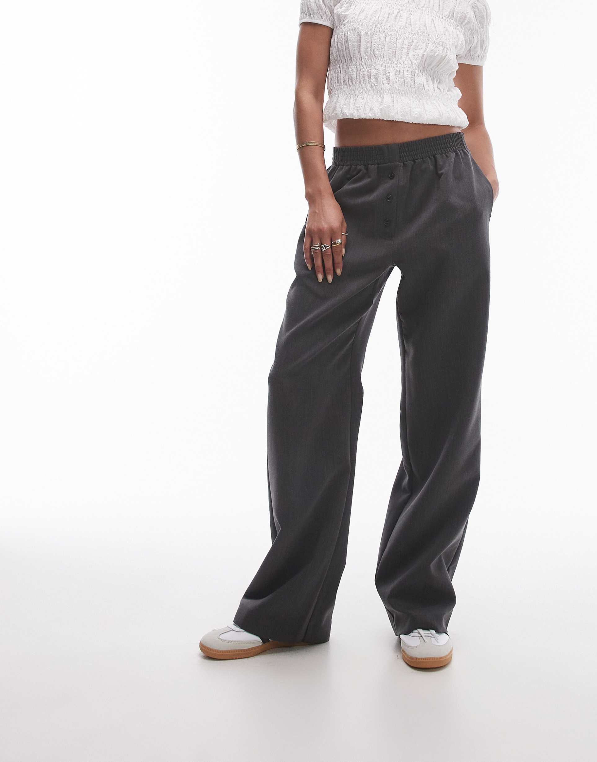 topshop basic button down sweatpants in charcoal