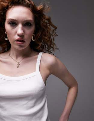 Topshop Basic Rib Square Tank Top In White In White
