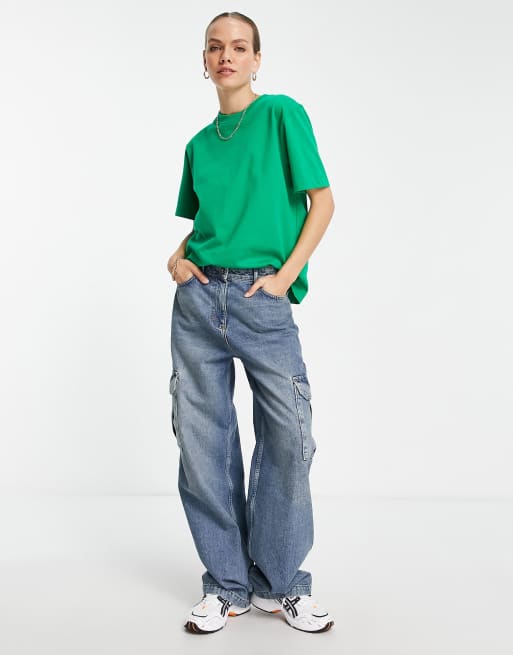 Topshop – Basic-T-Shirt aus hochwertigem Material in Grün
