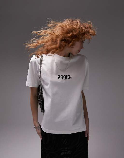 Topshop – Basic-T-Shirt aus hochwertigem Material in Weiß und Grafik