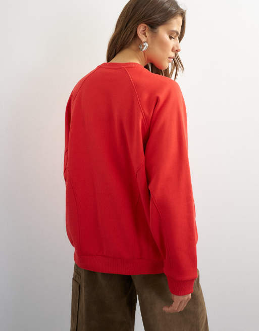 Topshop batwing skater sweat in red, 4 of 4