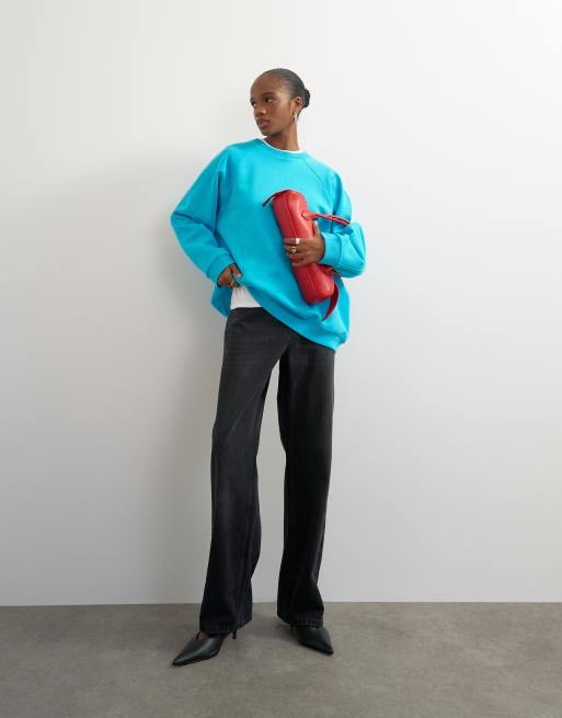 Topshop batwing skater sweat in turquoise, 3 of 9