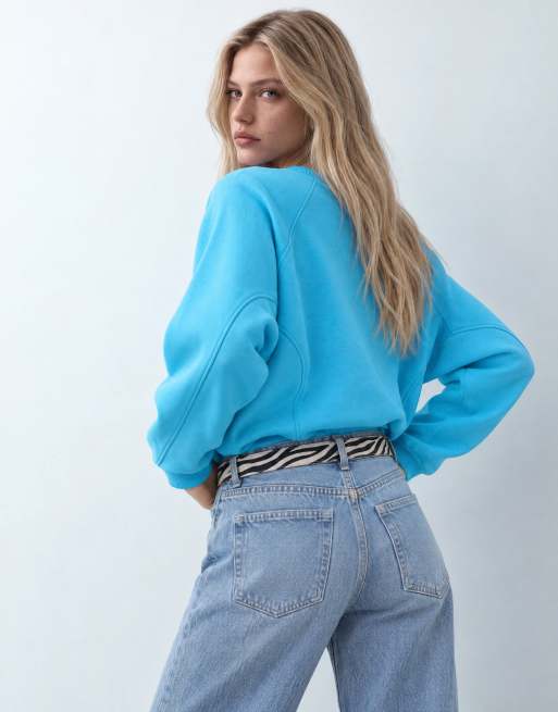Topshop batwing skater sweat in turquoise, 7 of 9