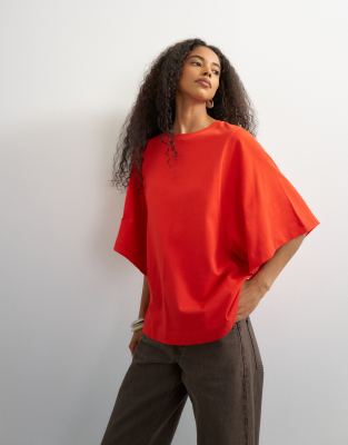 Topshop Batwing Sleeve T-shirt In Red