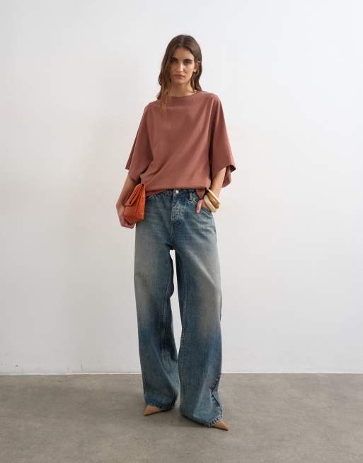 Topshop batwing T-shirt in pecan, 3 of 4
