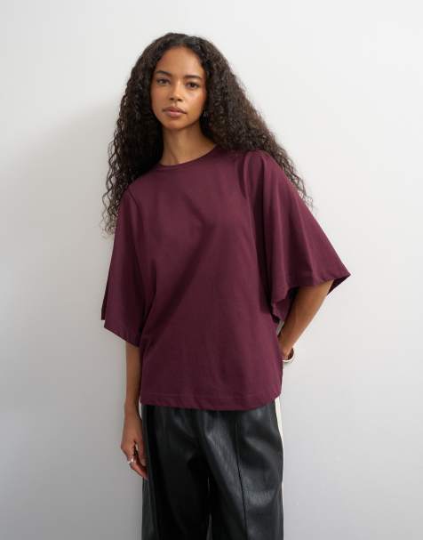 Topshop batwing t-shirt in plum - view 1