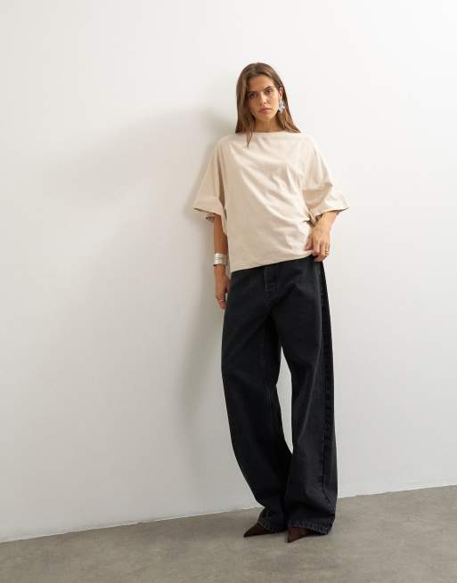 Topshop batwing T-shirt in stone, 2 of 4