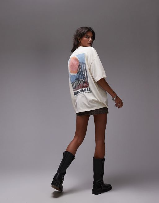 Topshop – Bauhaus – Oversize-T-Shirt in neutraler Farbe mit Grafik