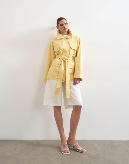 Topshop – Baumwoll-Hemdjacke in Buttergelb mit Steppfutter und 4 Taschen, 2 von 4