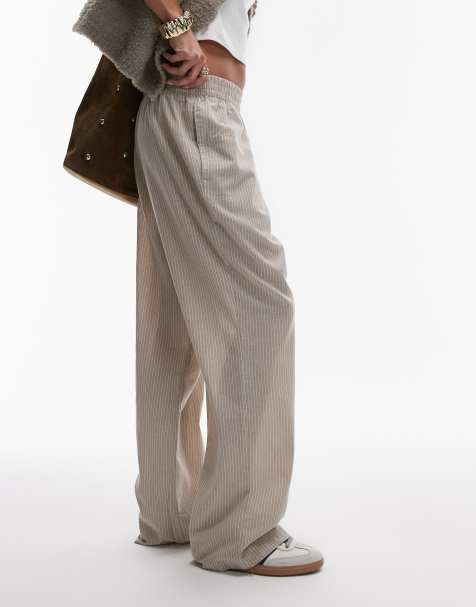 Topshop – Baumwoll-Jogginghose in Sand mit Nadelstreifen - view 1