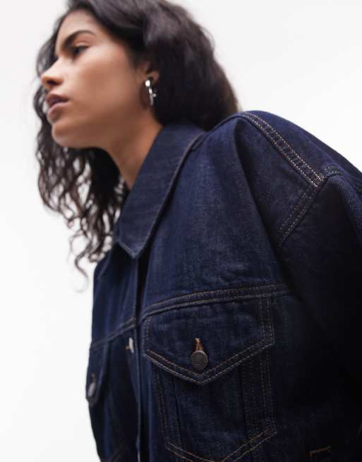 Topshop – Bauschige Jeansjacke in indigoblauer Rinse-Waschung, 4 von 4