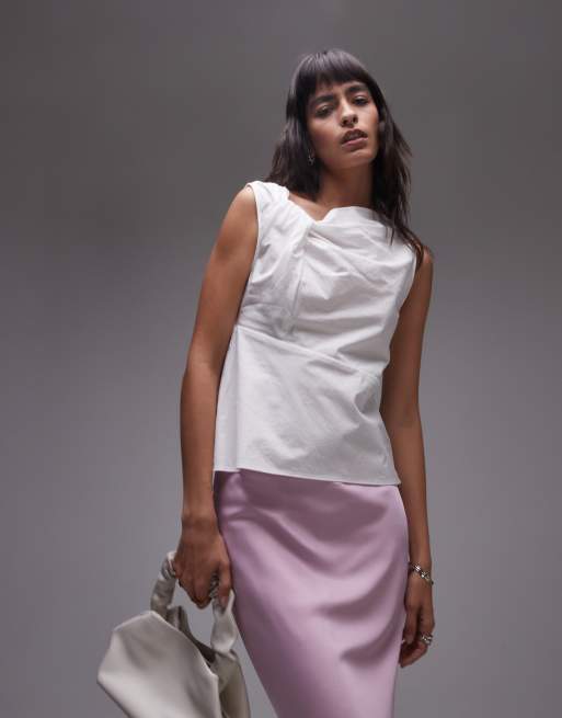 Topshop – Bawełniany top bez rękawów z ozdobnym węzłem w kolorze kości słoniowej