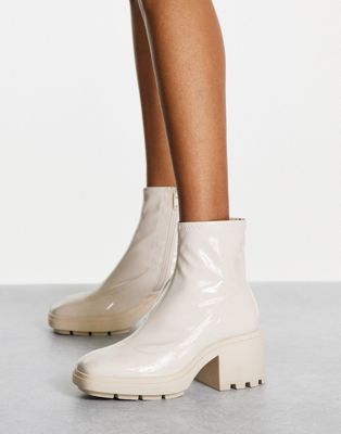Topshop Baxter heeled chunky sock boot in off white