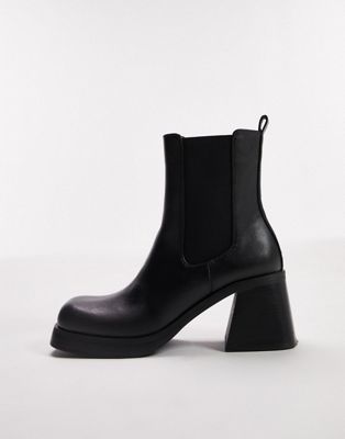 Topshop Bay square toe heeled chelsea boot in black - ASOS Price Checker