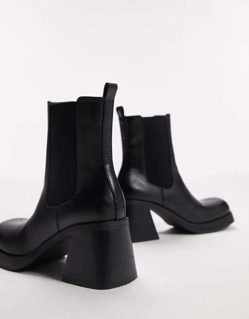 Topshop Bay square toe heeled chelsea boots in black