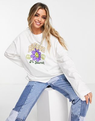 Topshop be good oversized long sleeve top in white