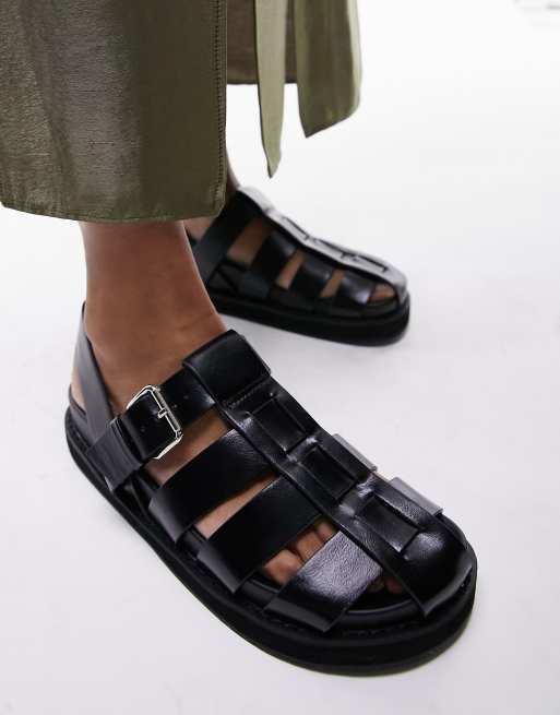 Topshop Bea chunky fisherman sandals in black | ASOS