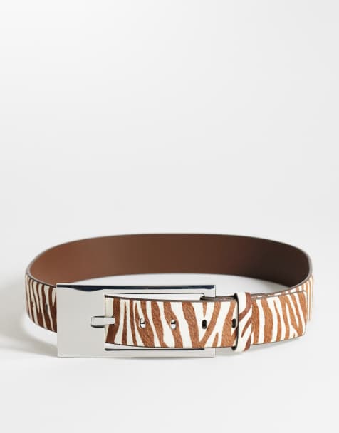 Topshop Bea hair on real leather wide belt in brown zebra - view 1