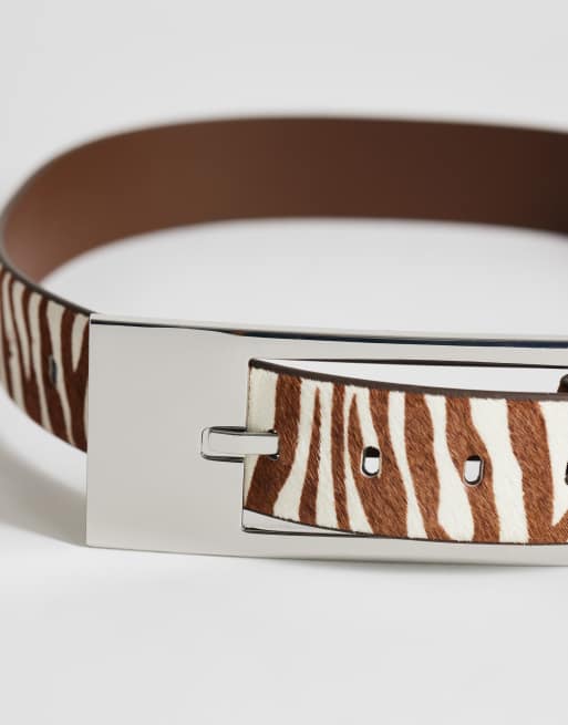 Topshop Bea hair on real leather wide belt in brown zebra, 2 of 3
