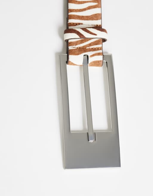 Topshop Bea hair on real leather wide belt in brown zebra, 3 of 3