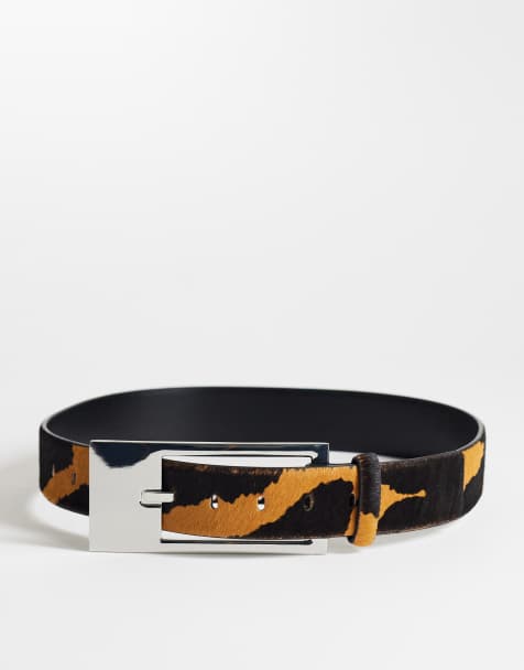 Topshop Bea hair on real leather wide belt in camel zebra - view 1