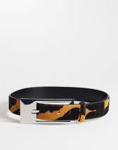 Topshop Bea hair on real leather wide belt in camel zebra