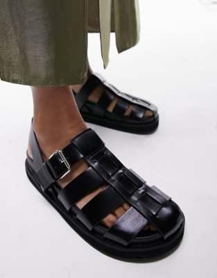 Topshop - Bea - Klobige Fisherman-Sandalen in Schwarz