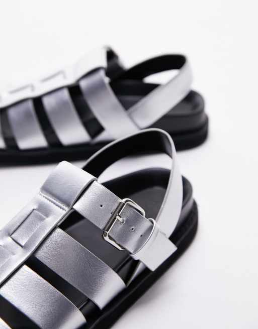 Topshop – Bea – Silvriga, grova fiskarsandaler, 3 av 4