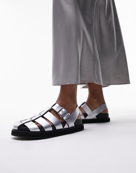 Topshop - Bea - Sølvfarvede og chunky fiskersandaler - view 1