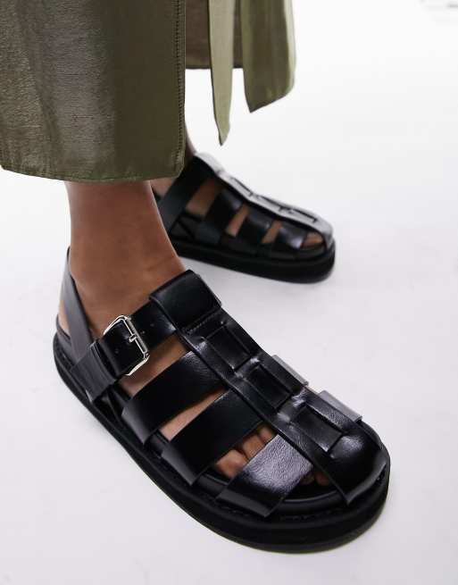 Topshop - Bea - Sorte chunky fiskersandaler