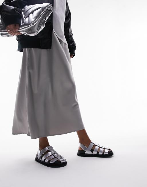 Topshop - Bea - Visserssandalen met dikke zool in zilver, 2 van 4