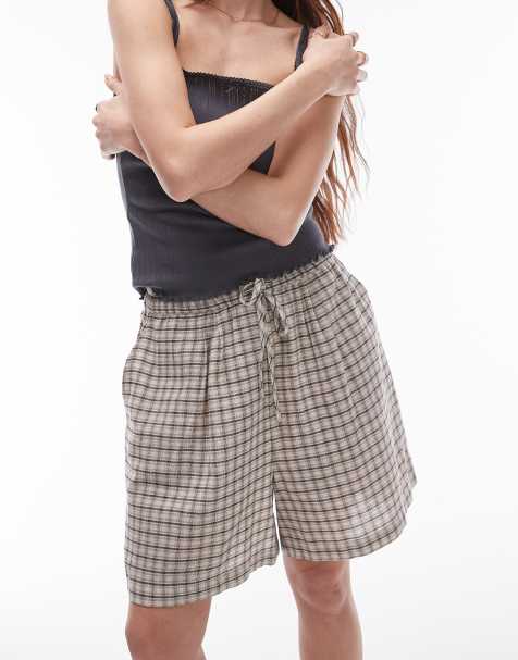 Topshop beach board shorts in beige check - view 1