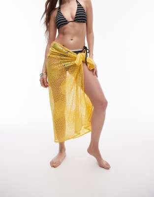 Topshop Topshop beach sarong in yellow crochet
