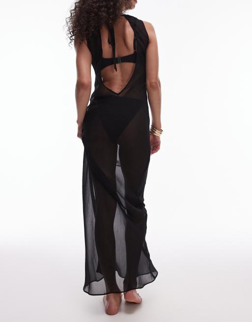 Topshop beach sheer bias maxi dress in black, 2 of 4