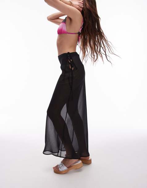 Topshop beach sheer bias maxi skirt in black - view 1