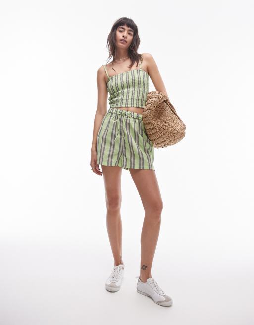 Topshop beach shorts in green stripe, 4 of 5