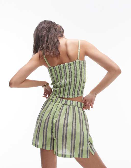 Topshop beach shorts in green stripe, 5 of 5