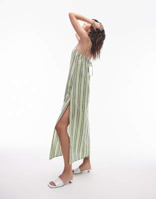 Topshop Beach Strappy Dress In Green Stripe