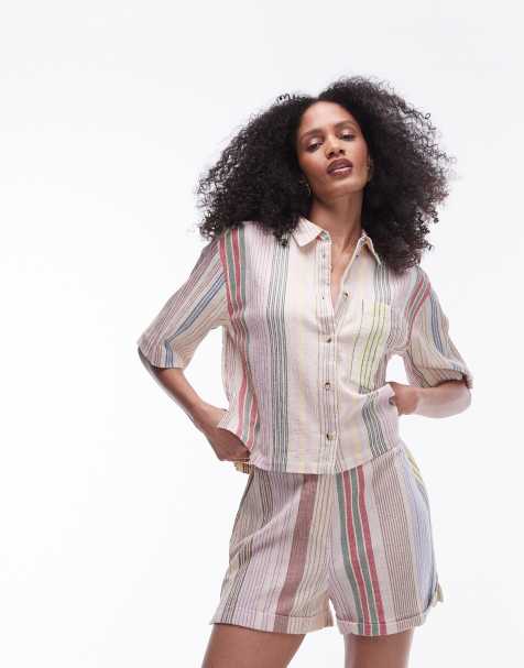 Topshop beach stripe short sleeve shirt in multi - view 1