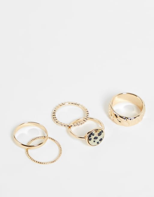Topshop - Beachcomb - Confezione multipack di 5 anelli color oro