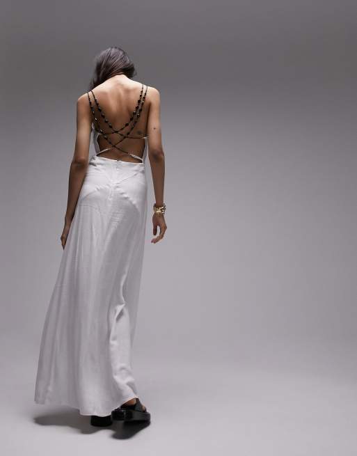 Topshop beaded back midi dress in ivory