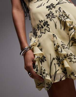 Topshop Beaded Godet Mini Slip In Yellow