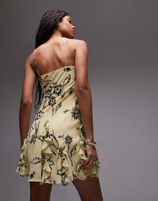 Topshop beaded godet mini slip in buttermilk floral, 4 of 4