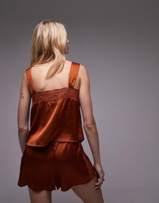 Topshop beaded lace cami and shorts pyjama set in rust, 2 of 4