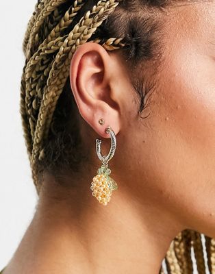 Topshop beaded lemon drop hoop earrings in gold