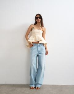 Beaded strap full hem top in beige