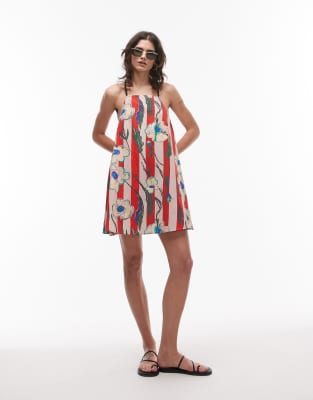 Topshop Beaded Strap Printed Flippy Mini Dress