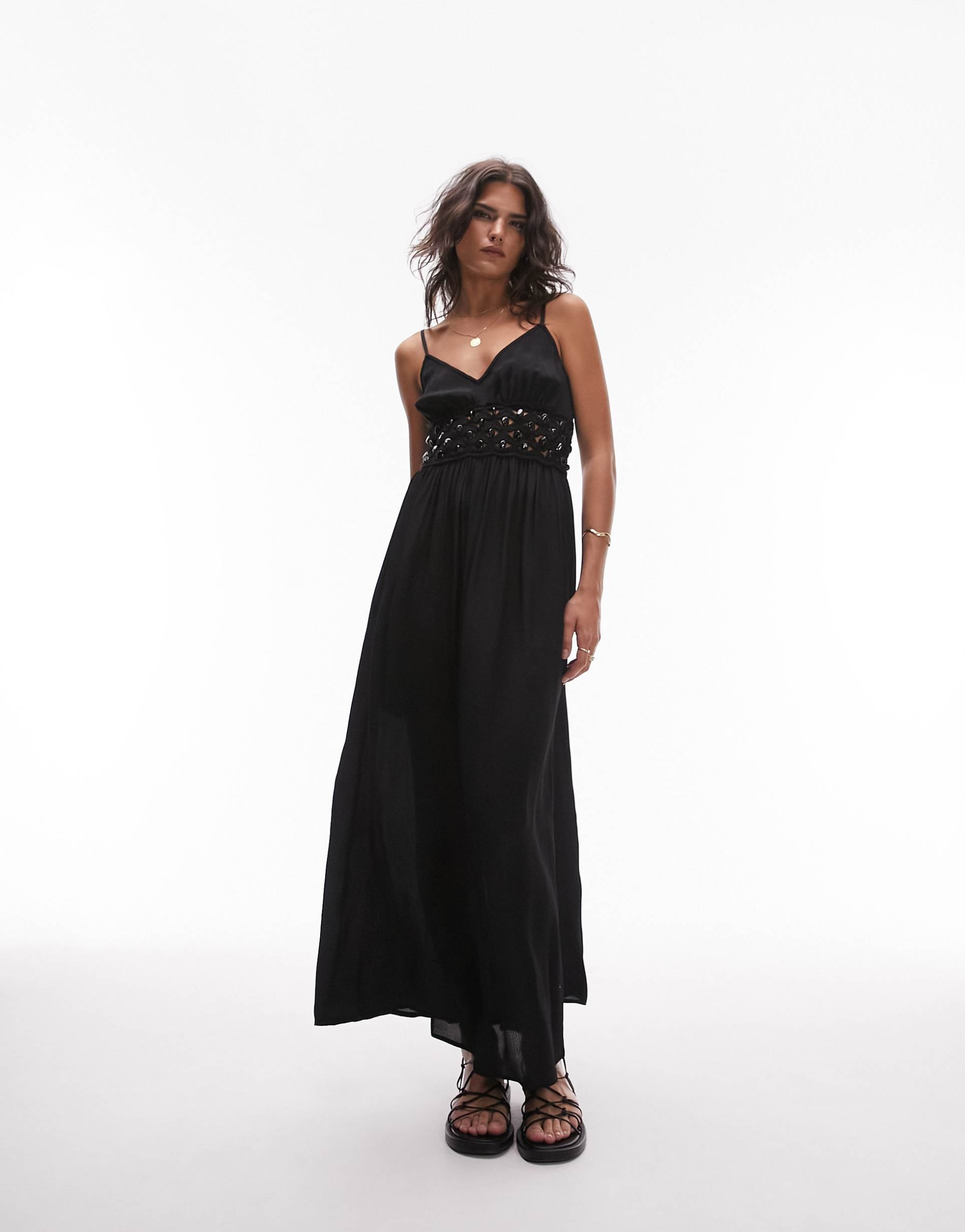 topshop beaded waist maxi dress in black