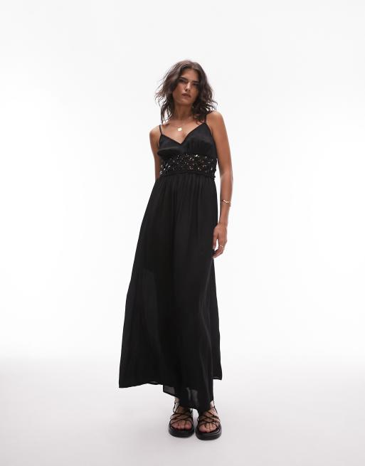 Topshop beaded waist maxi dress in black